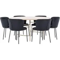 Ebuy24 Copenhagen eethoek tafel Ø140cm en 6 stoelen whitewash, zwart.