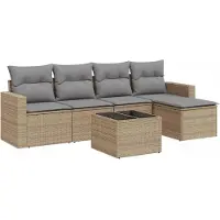 vidaXL 5-delige Loungeset met kussens poly rattan beige