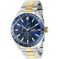 Invicta Aviator 39076 Heren Horloge - Waterdicht - Analoog - Quartz Uurwerk - Roestvrij Staal met blauwe Wijzerplaat -45mm