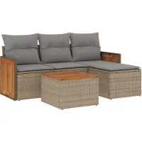 vidaXL 5-delige Loungeset met kussens poly rattan grijs