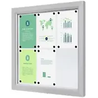 SHOWDOWN Vitrine Magnetisch 6 x A4 Wandmontage Afsluitbaar Buiten 75 (B) x 70,5 (H) cm Zilver