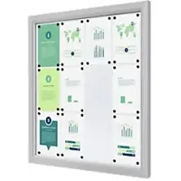 SHOWDOWN Vitrine Magnetisch 12 x A4 Wandmontage Afsluitbaar Buiten 97 (B) x 101,2 (H) cm Zilver