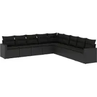 vidaXL 9-delige Loungeset met kussens poly rattan zwart