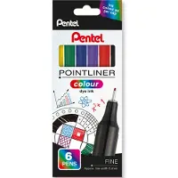 Pentel Pointliner Colour Fineliner Naaldpunt Kleurenassortiment 6 Stuks