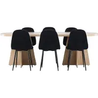 Ebuy24 Bootcut eethoek tafel 115x230cm en 6 teddy stoelen naturel.