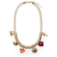 Manfield Beige touwketting met gouden hangers | Maat adult
