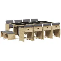 vidaXL 13-delige Tuinset met kussens poly rattan gemengd beige