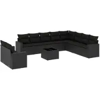 vidaXL 11-delige Loungeset met kussens poly rattan zwart
