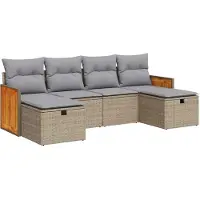 vidaXL 6-delige Loungeset met kussens poly rattan beige