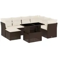 vidaXL 8-delige Loungeset met kussens poly rattan bruin