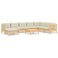 vidaXL 9-delige Loungeset met crèmekleurige kussens massief grenenhout