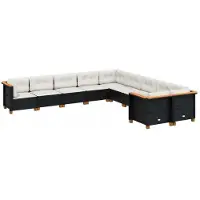 vidaXL 10-delige Loungeset met kussens poly rattan zwart