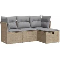 vidaXL - 4-delige - Loungeset - met - kussens - poly - rattan - beige