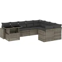 vidaXL 10-delige Loungeset met kussens poly rattan grijs