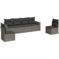 vidaXL 6-delige Loungeset met kussens poly rattan grijs