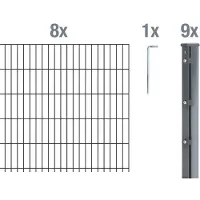 Alberts dubbele piketafscheiding als 22-delige complete afrasteringsset antraciet Hoogte 223 cm Lengte 20 m