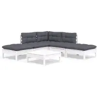 vidaXL 6-delige Loungeset met kussens grenenhout wit