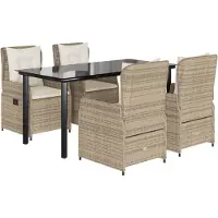 vidaXL 5-delige tuinset met kussens, beige, polyrotan