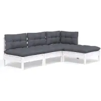 vidaXL 4-delige Loungeset met kussens grenenhout wit