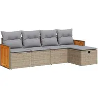 vidaXL 5-delige Loungeset met kussens poly rattan beige