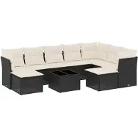 vidaXL 10-delige loungeset voor de tuin met kussens, zwart, polyrotan