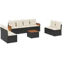 vidaXL 9-delige Loungeset met kussens poly rattan zwart