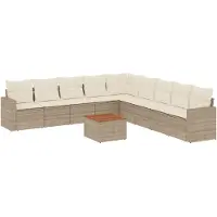 vidaXL 10-delige Loungeset met kussens poly rattan beige