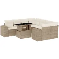 vidaXL 9-delige Loungeset met kussens poly rattan beige