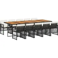vidaXL 11-delige Tuinset met kussens poly rattan zwart