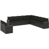 vidaXL 11-delige tuinmeubelset met kussens, zwart, polyrotan