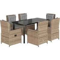 vidaXL 7-delige Tuinset met kussens poly rattan beige