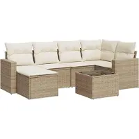 vidaXL 7-delige Loungeset met kussens poly rattan beige