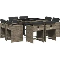 vidaXL 9-delige Tuinset met kussens poly rattan grijs