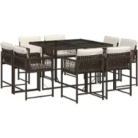 vidaXL 9-delige Tuinset met kussens poly rattan bruin