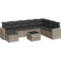 vidaXL 9-delige Loungeset met kussens poly rattan lichtgrijs