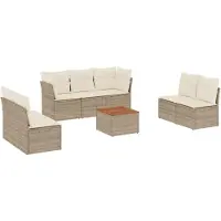 vidaXL 8-delige Loungeset met kussens poly rattan beige