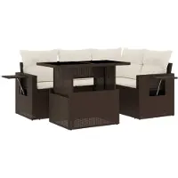 vidaXL - 5-delige - Loungeset - met - kussens - poly - rattan - bruin