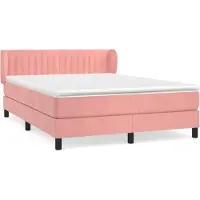 vidaXL Boxspring met matras fluweel roze 140x200 cm