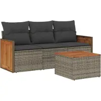 vidaXL 4-delige Loungeset met kussens poly rattan grijs
