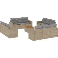 vidaXL 13-delige Loungeset met kussens poly rattan beige