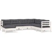 vidaXL 7-delige Loungeset met kussens massief grenenhout wit