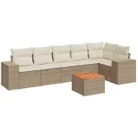 vidaXL 7-delige Loungeset met kussens poly rattan beige