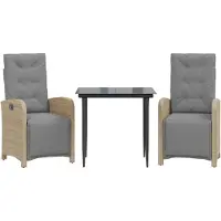 vidaXL 3-delige Bistroset met kussens poly rattan beige