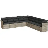 vidaXL 9-delige Loungeset met kussens poly rattan lichtgrijs
