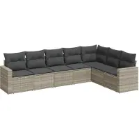 vidaXL 7-delige Loungeset met kussens poly rattan lichtgrijs