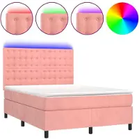 vidaXL Boxspring met matras en LED fluweel roze 140x190 cm