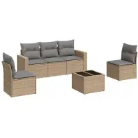 vidaXL 6-delige Loungeset met kussens poly rattan beige
