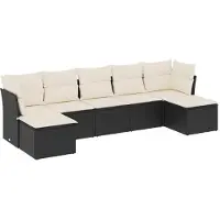 vidaXL 7-delige Loungeset met kussens poly rattan zwart