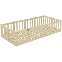 Crazy Pine kinderbed 140x190 cm – Gemaakt van natuurlijk hout – Montessori vloerbed met valbeveiliging van 40 cm en een openslaande barrière – Crazy Johnny