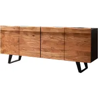 Wohnling dressoir acacia massief hout 180x75x45 cm dressoir zwart met boomrand, ladekast met deuren, ladekast halkast modern, staande kast woonkamer met metalen poten